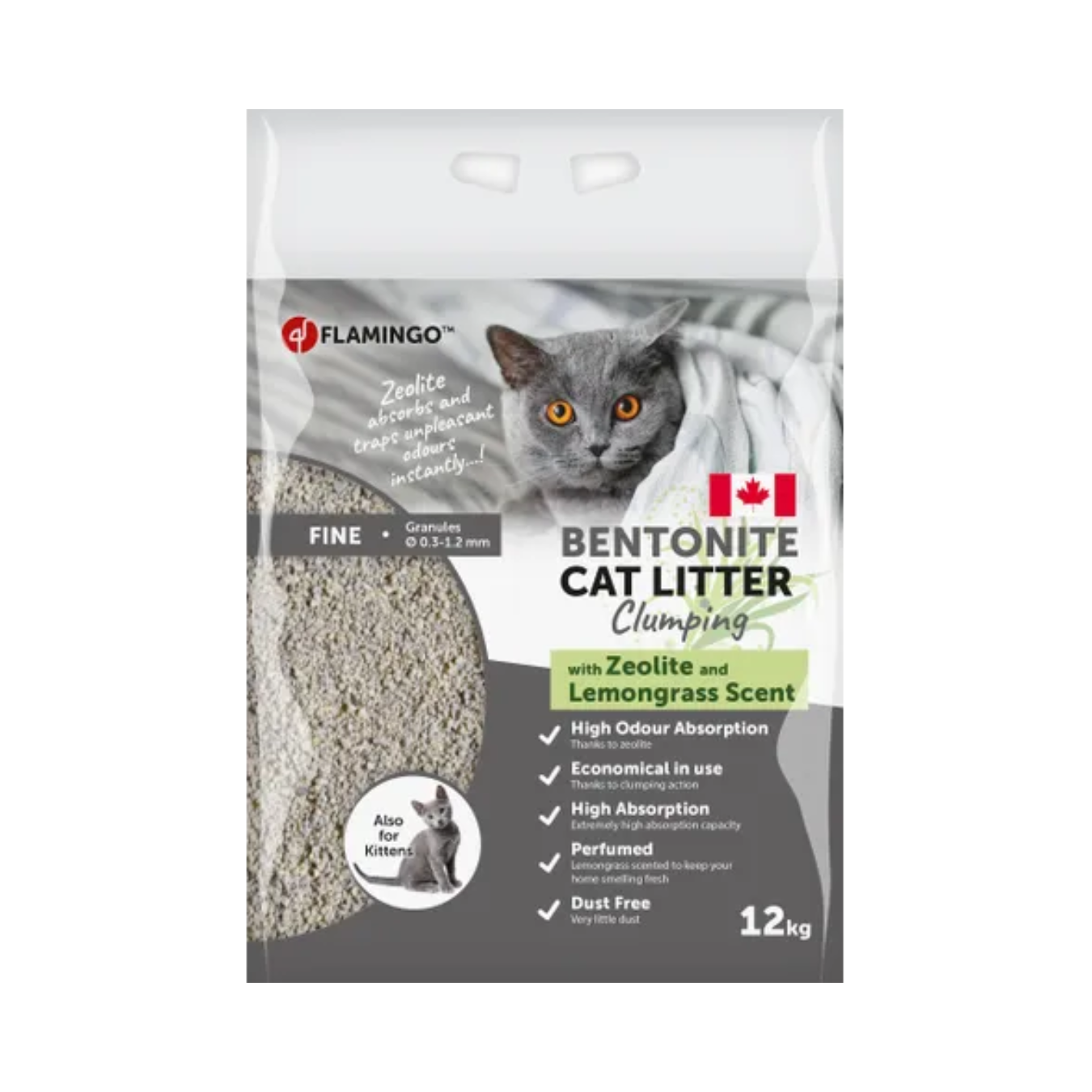 Litire pour chat Bentonite avec citronnelle et zolite verte 12KG