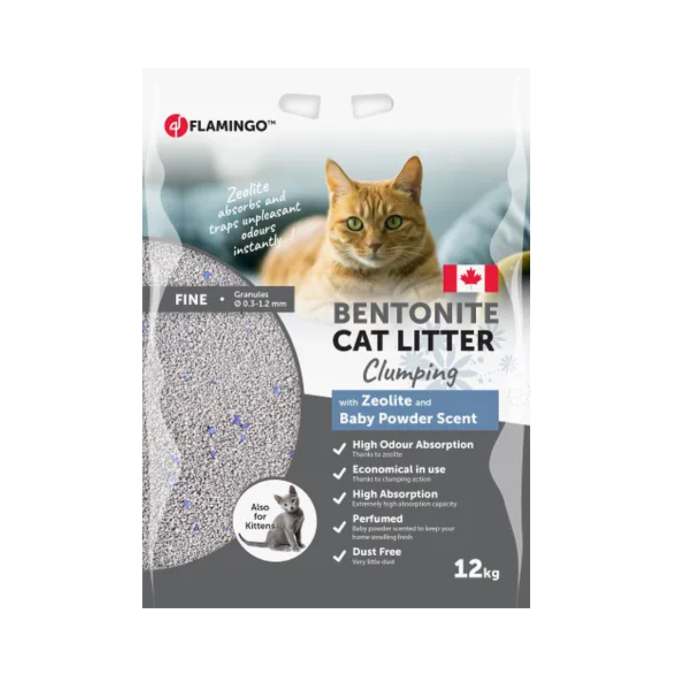 Litire pour chat Bentonite avec poudre de bb et zolite bleue 12KG