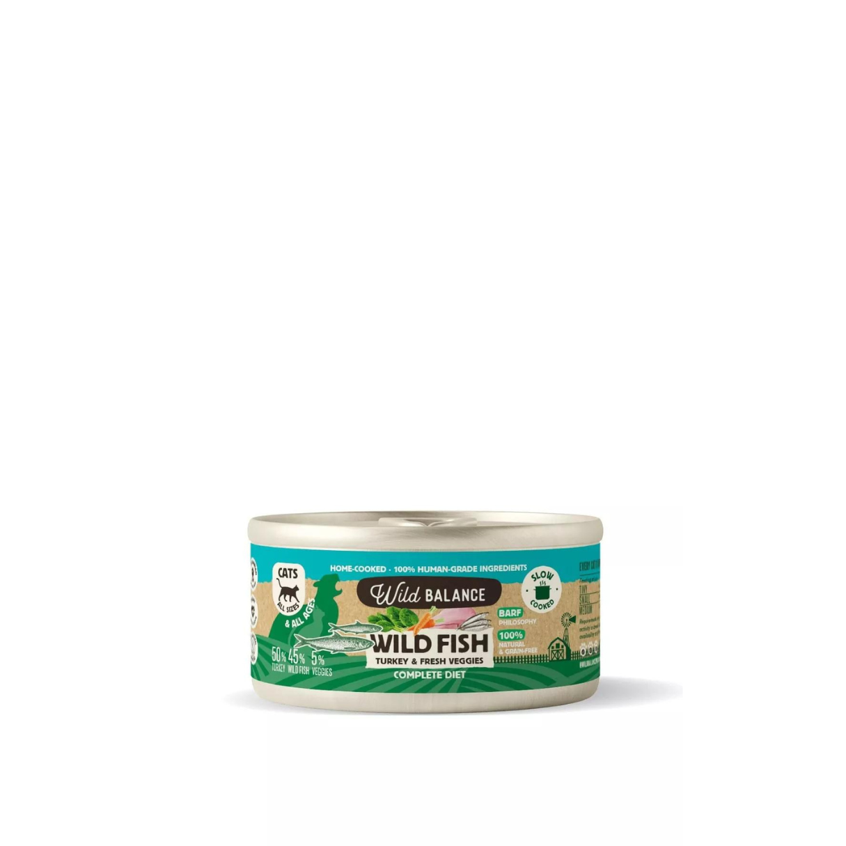 BARF de poisson et de dinde cuit  la vapeur avec lgumes frais pour chats - Wild Balance BARF - 120g