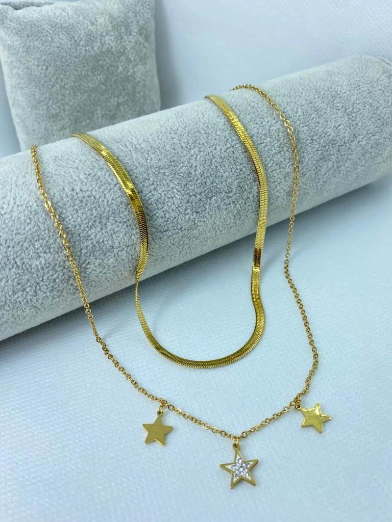 Colar duplo estrelas dourado