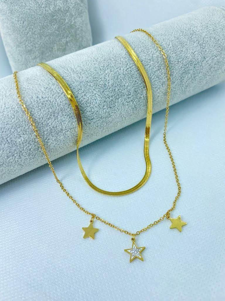 Colar duplo estrelas dourado