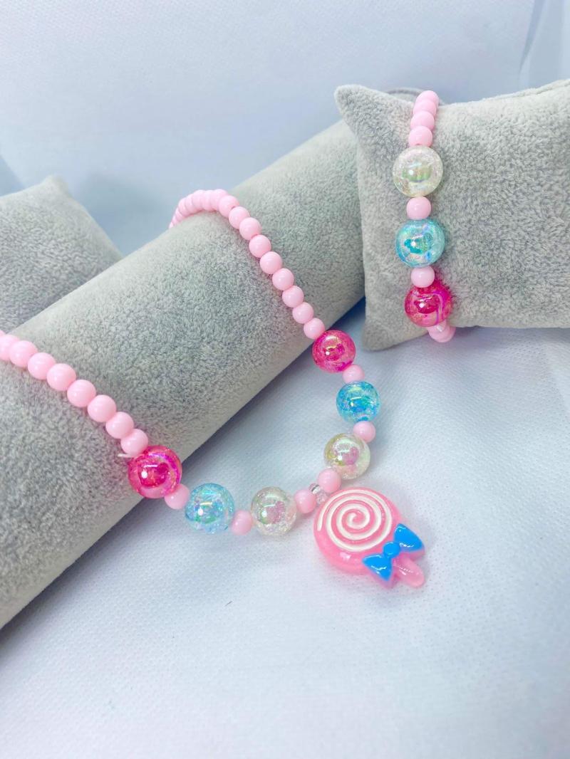 Colar e pulseira Criana lollipop rosa