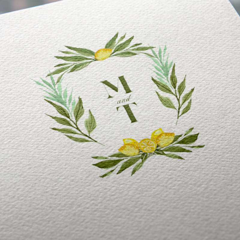 Watercolor crest with 2 initials