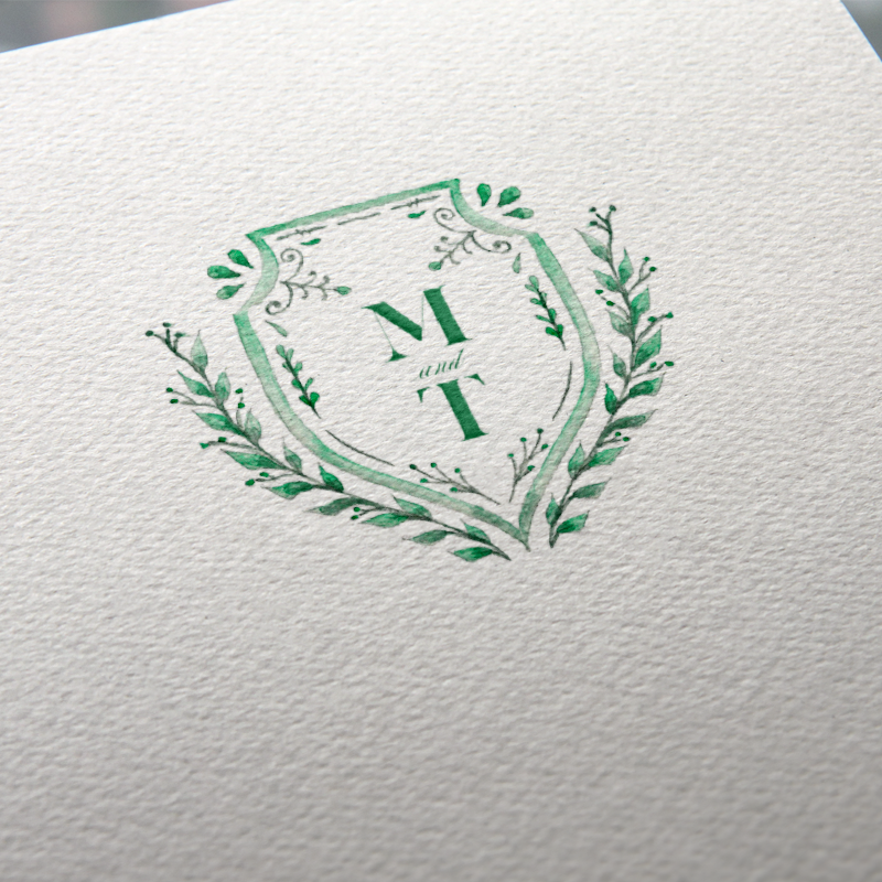 Watercolor crest with 2 initials