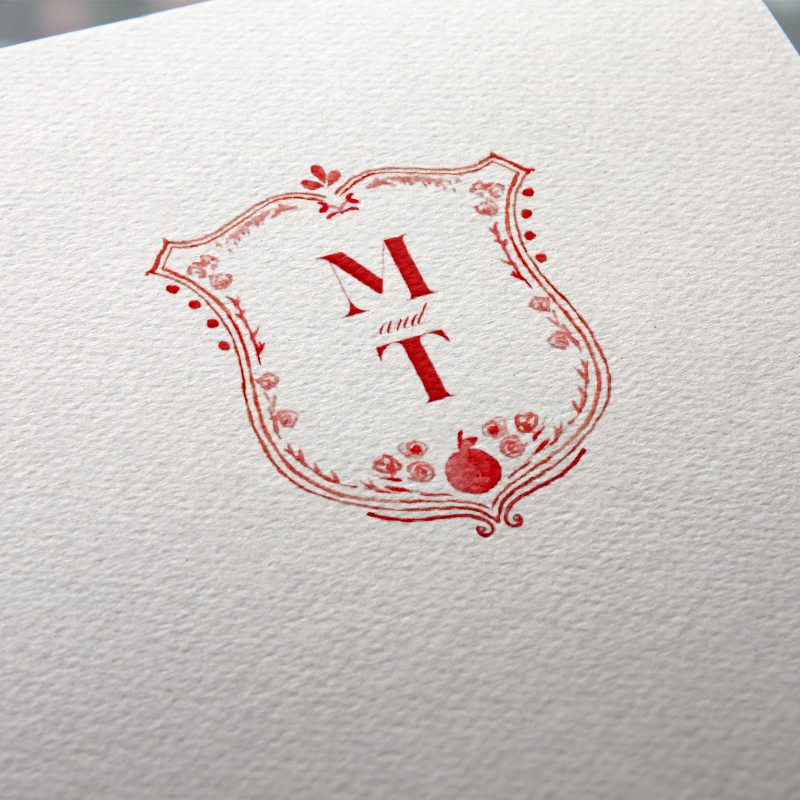 Watercolor crest with 2 initials