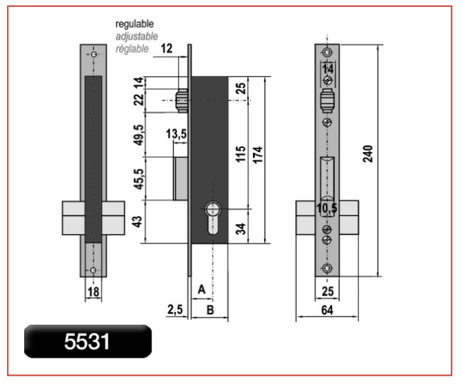 Fechadura Monoponto de Lingua Reta, SRIE 5530